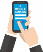virtual credit card Hands holding Smart Phone with Bank App