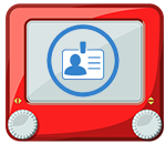 game icon etch-a-sketch with personal information icon in center