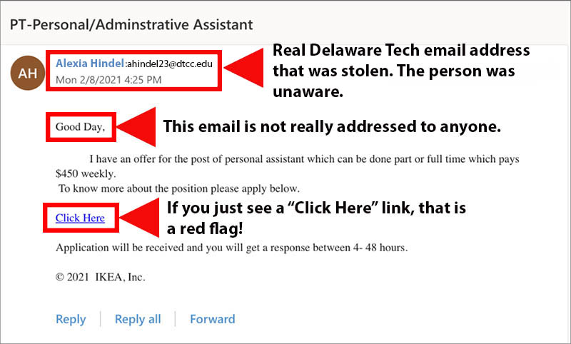 Job posting 1 highlights Job posting email scam highlights