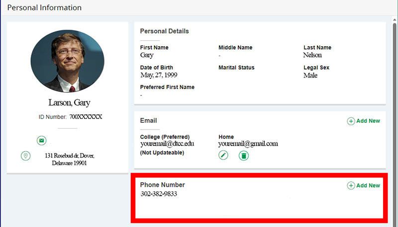 Update Personal Information page Update Personal Information Page