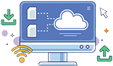 Computer screen with cloud storage Computer screen with cloud storage