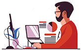 man at computer and documents man at computer and documents