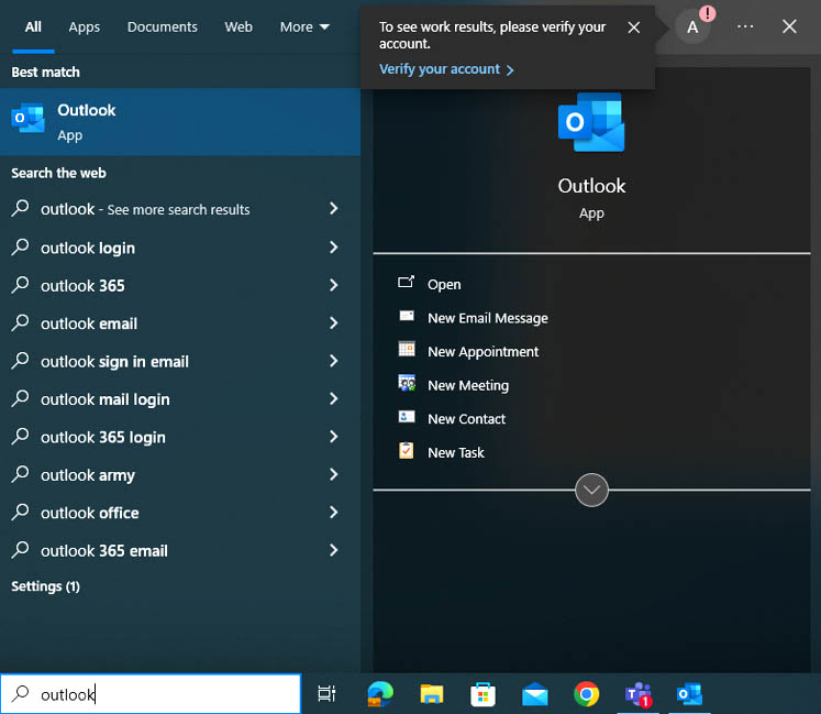 Search for Outlook results