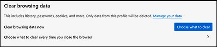Clear Browser Data Contextual Box
