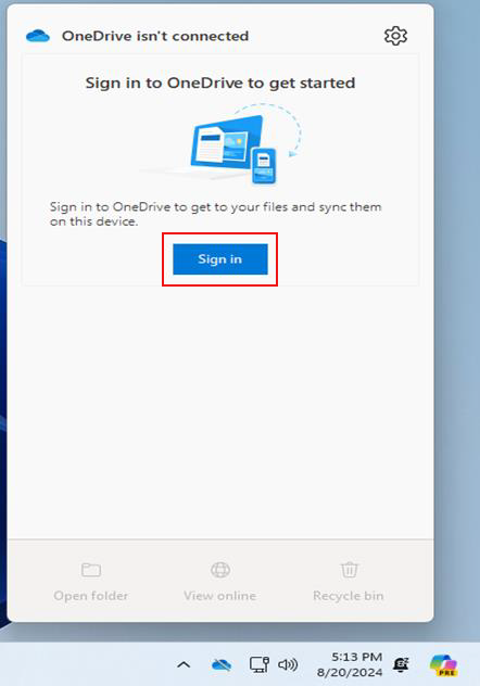 Sign In to One Drive